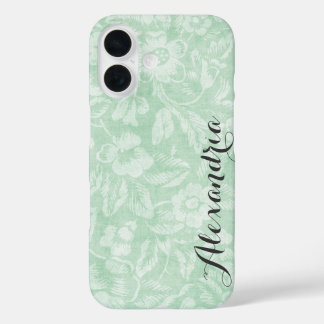 Coques iPhone 16 Monogramme d'impression Vintage vert