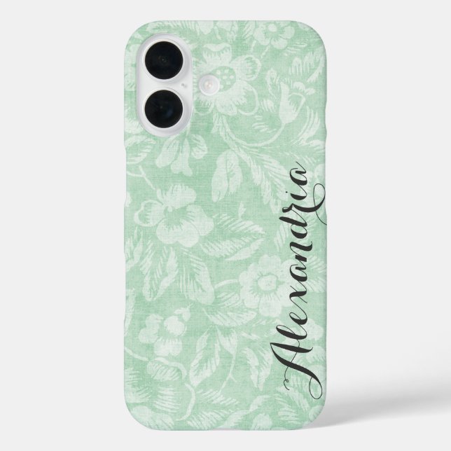Coques Case-Mate iPhone Monogramme d'impression Vintage vert (Verso)