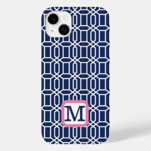 Coque Case-Mate iPhone Monogramme d'octogone blanc de Preppy Navy
