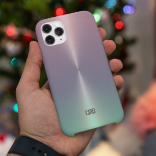 Coque iPhone 16 Pro Monogramme d'ombre métallique vert rose