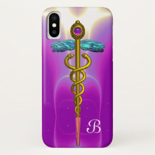 Coques Pour iPhone MONOGRAMME D'OR CADUCE, Fuchsia Rose
