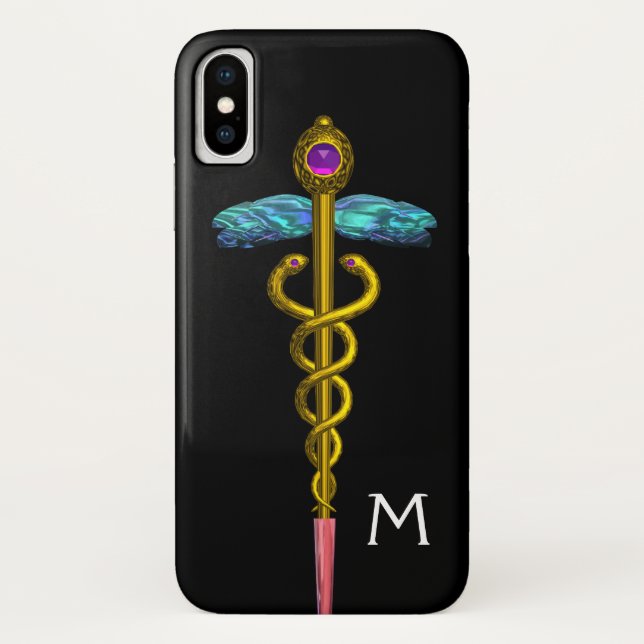 Coques Case-Mate iPhone MONOGRAMME D'OR CADUCÉ, Noir (Dos)