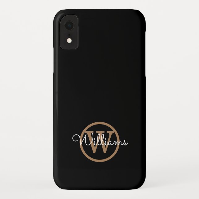 Coques Case-Mate iPhone  Monogramme d'or noir moderne (Dos)