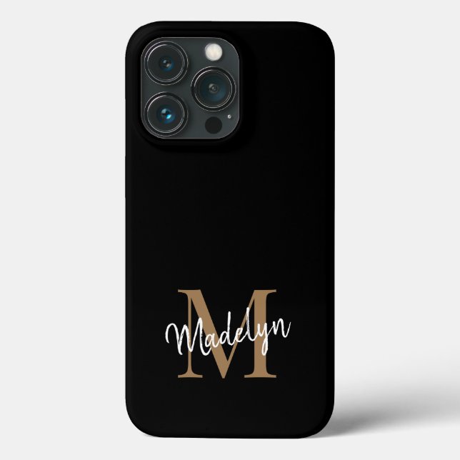 Coques Case-Mate iPhone Monogramme d'or noir moderne Nom du script féminin (Verso)