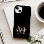 Coque Case-Mate iPhone Monogramme d'or noir moderne Nom du script féminin<br><div class="desc">Monogramme d'or noir moderne Feminine Script Name coque iphone. Personnalisez facilement ce coque iphone élégant moderne avec votre monogramme et votre nom personnalisés.</div>