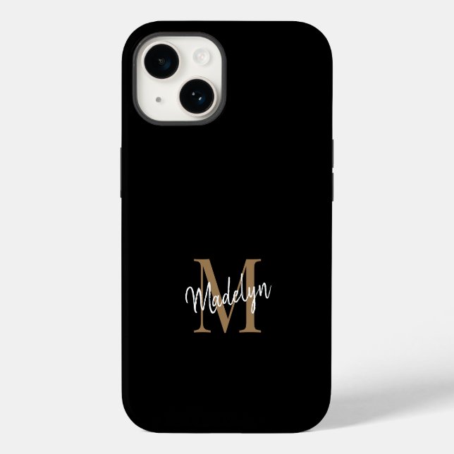 Coques Case-Mate iPhone Monogramme d'or noir moderne Nom du script féminin (Verso)