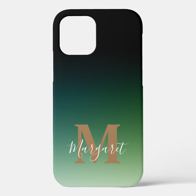 Coques Case-Mate iPhone Monogramme d'or Ombre vert (Verso)