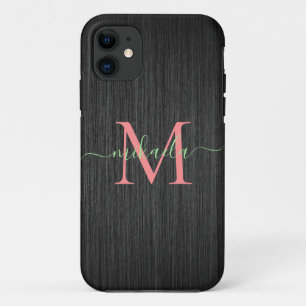 Case-Mate iPhone Case Monogramme d'or Rose de métal brossé noir moderne