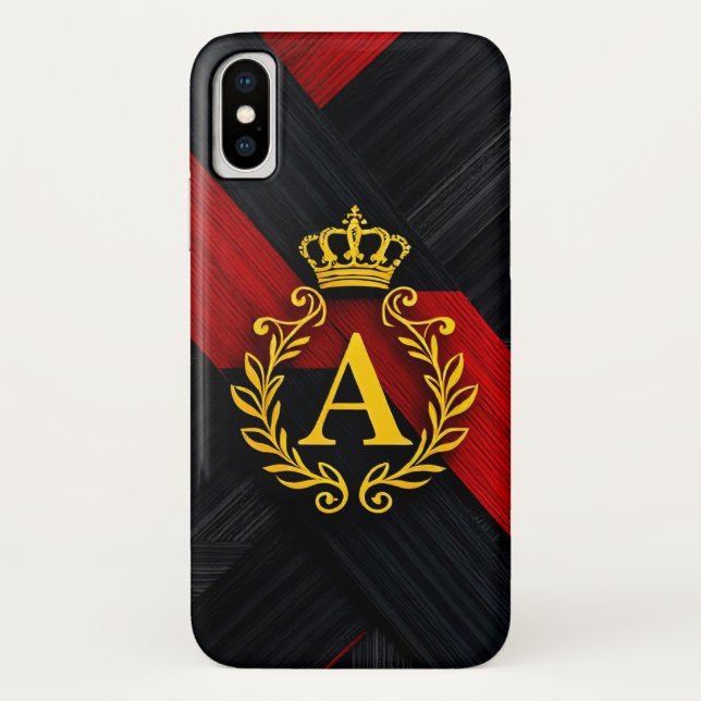 Coques Case-Mate iPhone Monogramme Doré Élégant sur Fond Noir et Rouge (Dos)