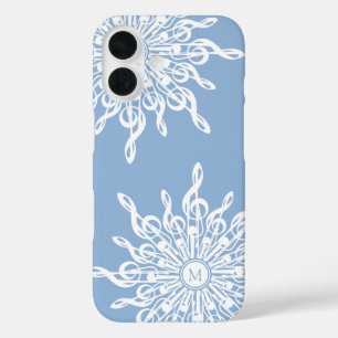 Coque Pour iPhone 16 Monogramme d'ornement bleu d'hiver G-Clef Snowflak
