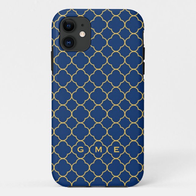 Coques Case-Mate iPhone Monogramme du jaune 3 de marine de motif de trèfle (Dos)
