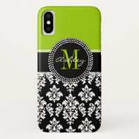 Monogramme du masque de Damas noir vert de la chau
