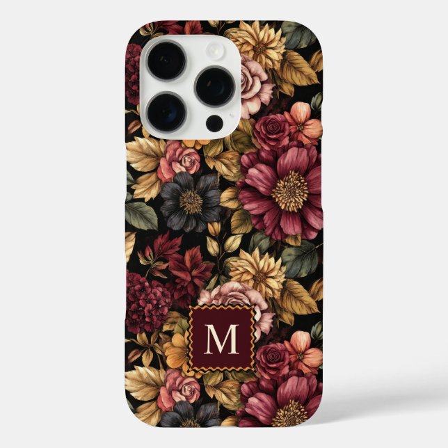 Coques Case-Mate iPhone Monogramme du modèle floral de Bourgogne (Verso)