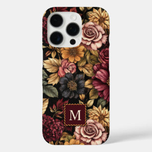 Coque iPhone 16 Pro Monogramme du modèle floral de Bourgogne