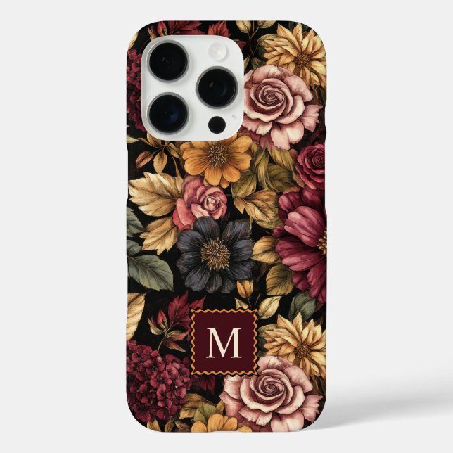 Coques Case-Mate iPhone Monogramme du modèle floral de Bourgogne (Verso)