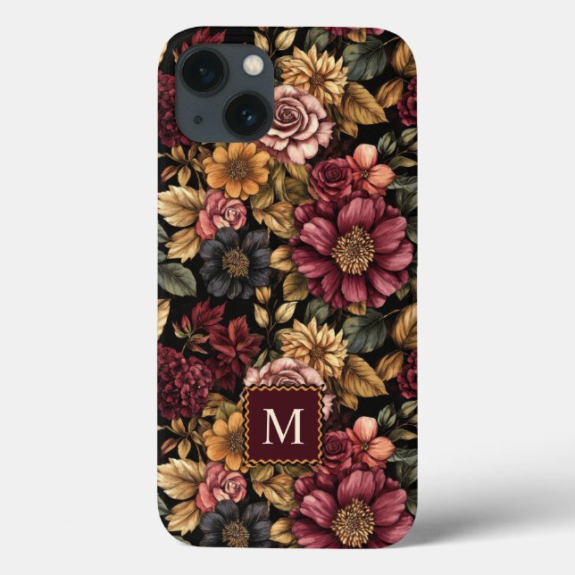 Coques Case-Mate iPhone Monogramme du modèle floral de Bourgogne (Verso)