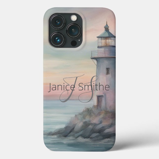 Coques Case-Mate iPhone Monogramme du phare d'aquarelle (Verso)