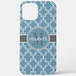 Coques Pour iPhone Monogramme du Quatrefol marocain blanc gris bleu c
