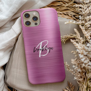 Coque Case-Mate iPhone Monogramme écriture noir blanc Métal brossé rose 