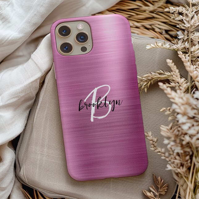 Coques Case-Mate iPhone Monogramme écriture noire et blanche sur métal bro (Créateur téléchargé)