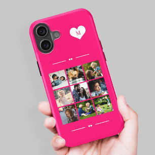 Coque Pour iPhone 16 Monogramme élégant 9 collage de photos rose chaud