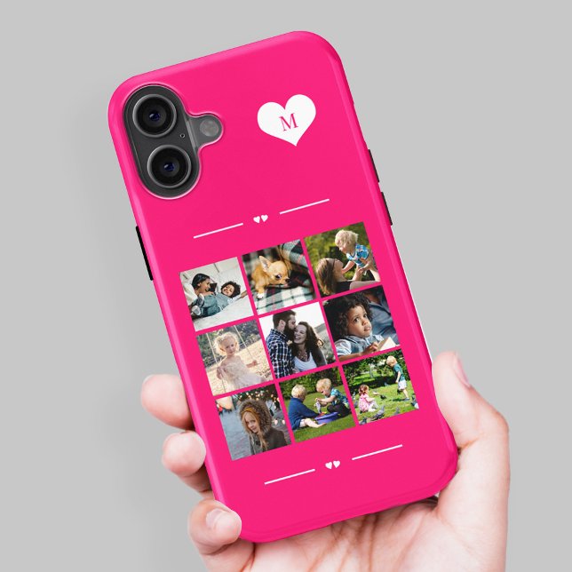 Coques Case-Mate iPhone Monogramme élégant 9 collage de photos rose chaud (Créateur téléchargé)