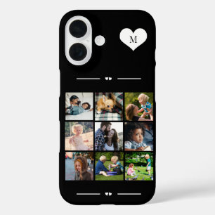 Coque Pour iPhone 16 Monogramme élégant 9 collage photo noir
