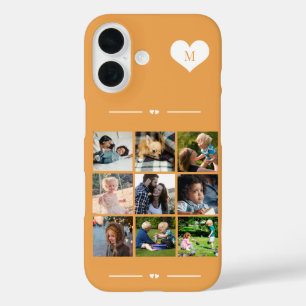 Coque Pour iPhone 16 Monogramme élégant 9 collage photo orange