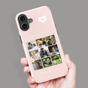 Coque Pour iPhone 16 Monogramme élégant 9 collage photo rose poudré