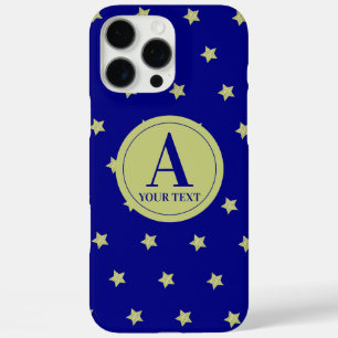 Coque iPhone 16 Pro Max Monogramme élégant à motif étoile or et bleu