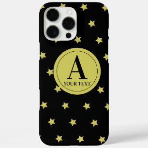 Coque iPhone 16 Pro Max Monogramme élégant à motif étoile or et noir