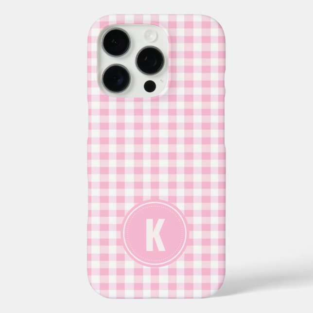 Coques Case-Mate iPhone Monogramme élégant à motif gingham rose et blanc (Verso)