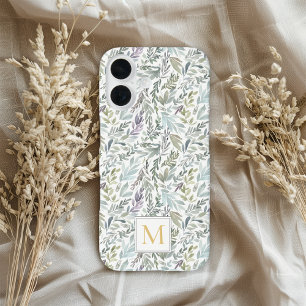 Coque Pour iPhone 16 Monogramme élégant Aquarelle botanique verte