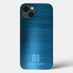 Case-Mate iPhone Case Monogramme Élégant Bleu Métal Brossé