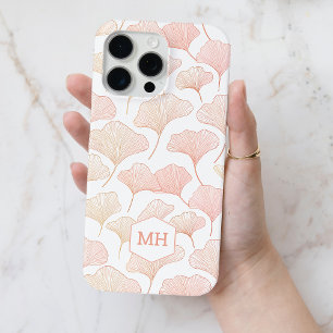 Coque Case-Mate iPhone Monogramme Elegant Blush Pink Ginkgo Motif feuille