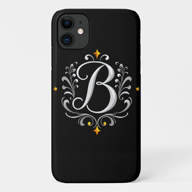 Coques Case-Mate iPhone Monogramme élégant de la lettre B en argent (Dos)