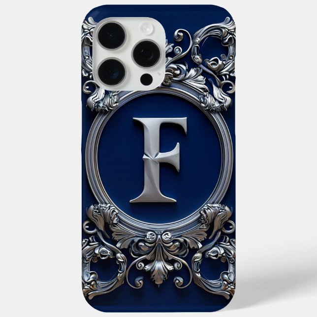 Coques Case-Mate iPhone Monogramme élégant de la lettre F en argent (Verso)
