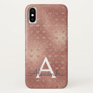 Coque Case-Mate iPhone Monogramme élégant de motif de coeur d'or de rose