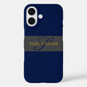 Coque Pour iPhone 16 Monogramme élégant de style manuscrit Bleu marine
