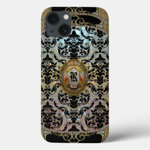 iPhone 13 Case Monogramme élégant du motif II de Halleesham dur