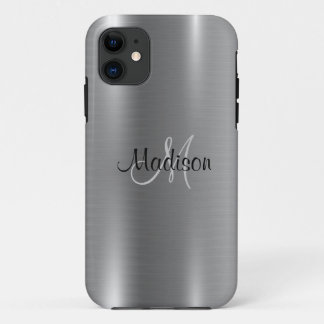Case-Mate iPhone Case Monogramme élégant et métallique argenté Personnal