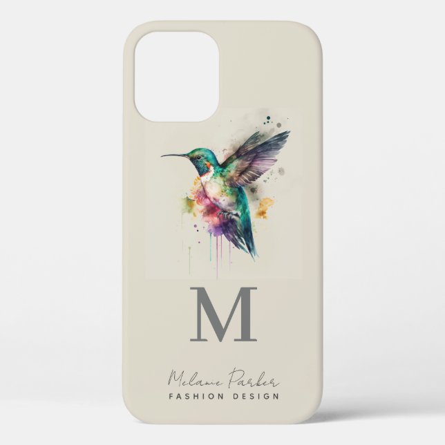 Coques Case-Mate iPhone Monogramme Élégant Minimaliste Hummingbird Nom pho (Verso)
