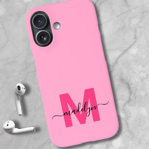 Coque Pour iPhone 16 Monogramme Élégant Minimaliste Rose Féminin