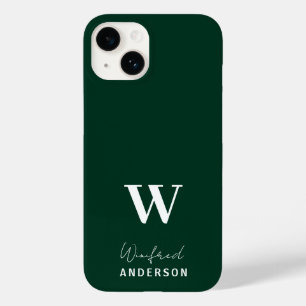 Coque Case-Mate iPhone Monogramme élégant minimaliste vert foncé Nom pers