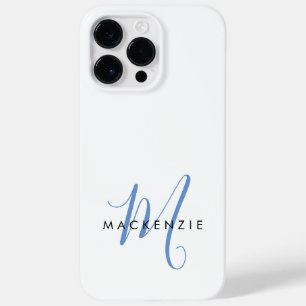 Coque Case-Mate iPhone Monogramme élégant moderne blanc bleu écriture