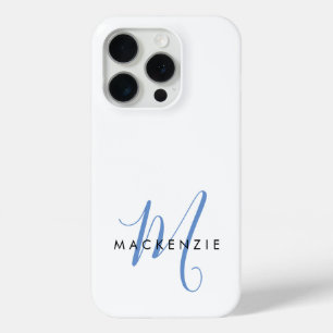 Coque Case-Mate iPhone Monogramme élégant moderne blanc bleu script
