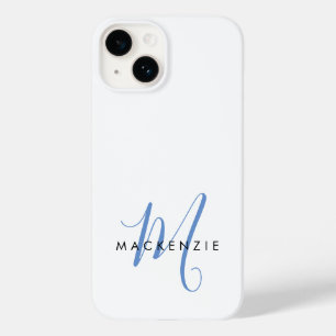 Coque Case-Mate iPhone Monogramme élégant moderne blanc bleu script