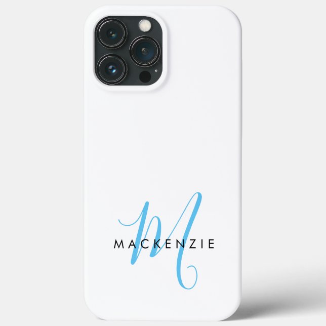 Coques Case-Mate iPhone Monogramme élégant moderne blanc ciel bleu script (Verso)
