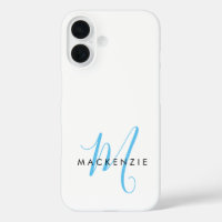 Monogramme élégant moderne blanc ciel bleu script