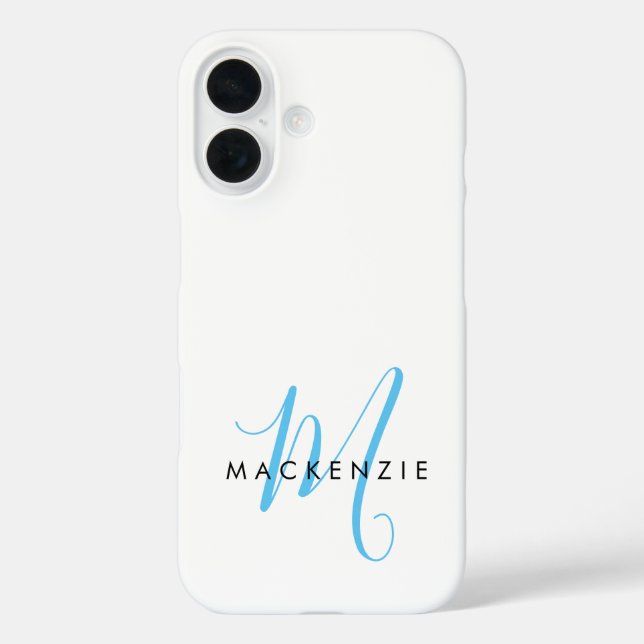 Coques Case-Mate iPhone Monogramme élégant moderne blanc ciel bleu script (Verso)